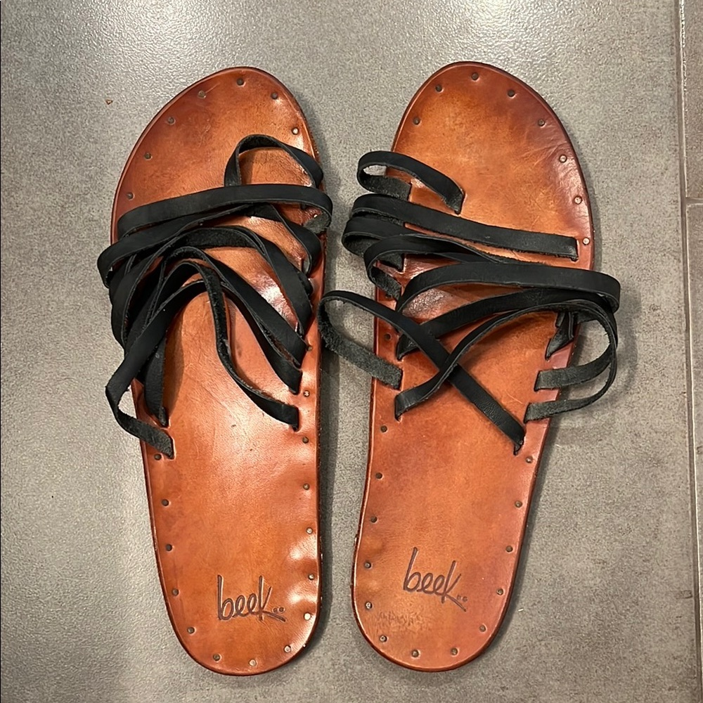 Beek Black and Brown Leather Sandals with Intricate Straps